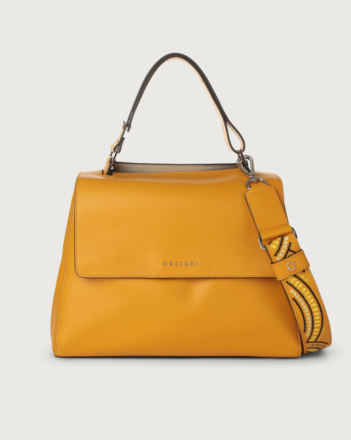 Orciani Borsa Sveva Media Madlen in pelle con tracolla colore SENAPE