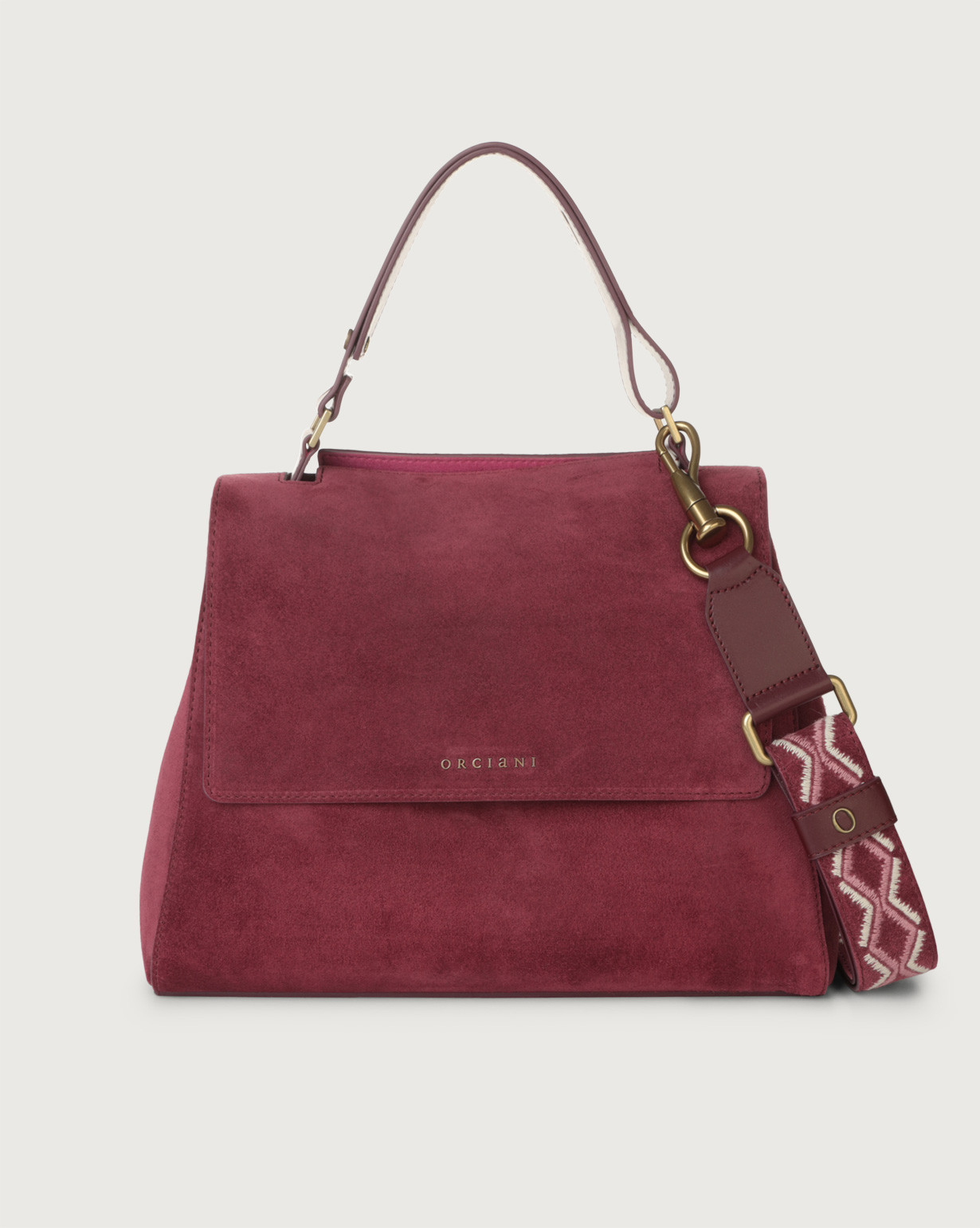 Orciani Borsa a spalla media Sveva Naif in suede con tracolla colore BORDEAUX