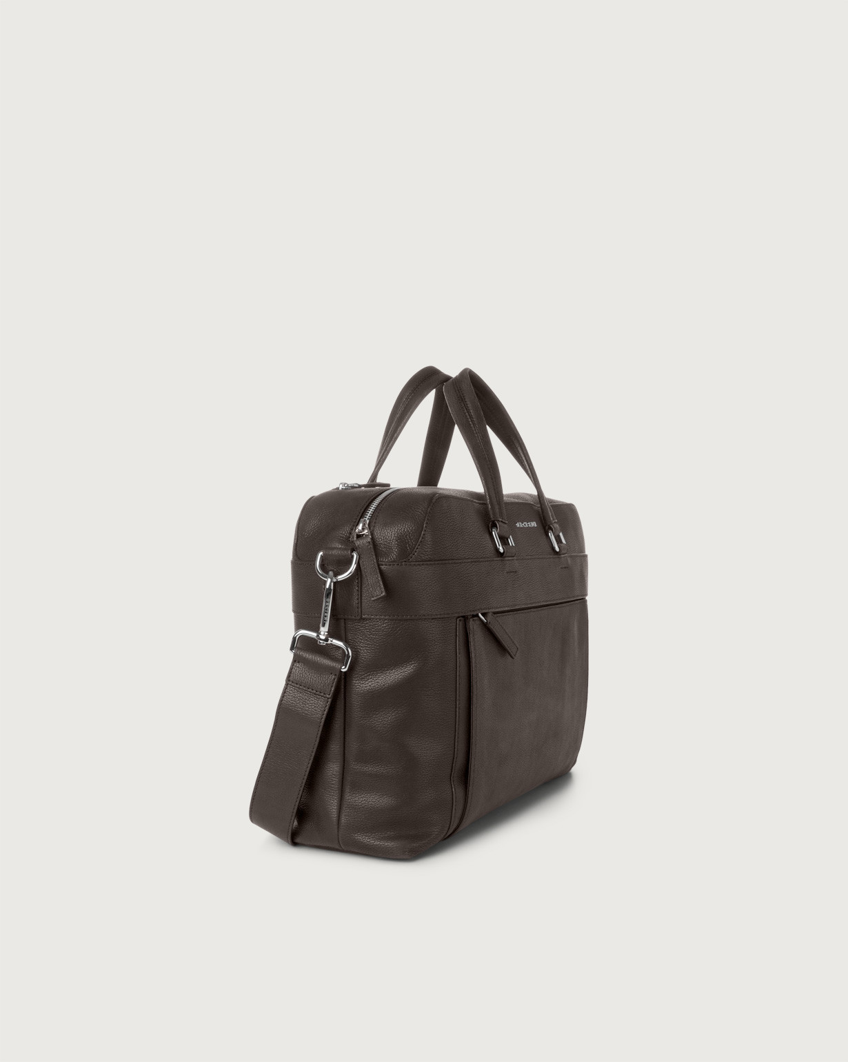 Orciani Briefcase Chevrette in pelle con tracolla, colore MORO
