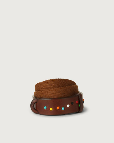 Cintura Nobuckle Kids Point Color in cuoio e tessuto con micro-borchie