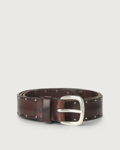 Cintura Bull Soft micro-borchie in cuoio 3,5 cm