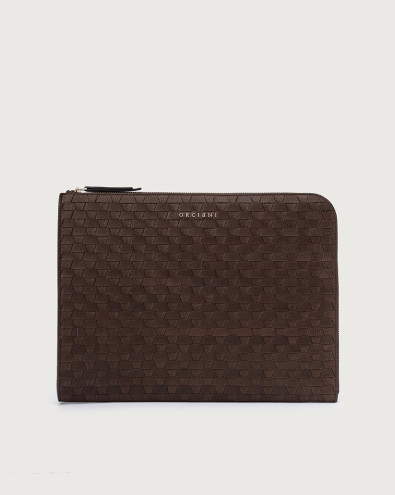 Pochette slim Chevrette Woven in pelle