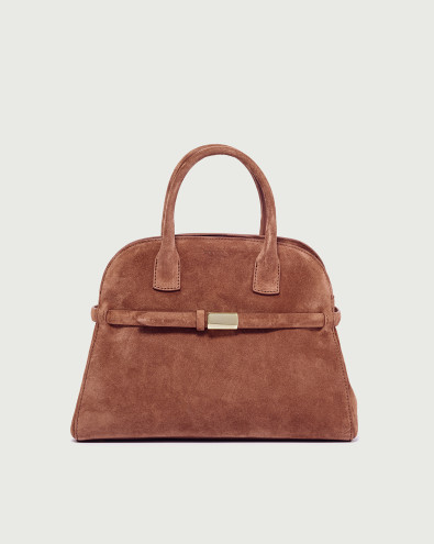 Borsa Aura Peach Midi a mano in suede con tracolla