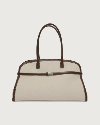 Borsa Aura Savana XL a spalla in canvas e pelle con tracolla