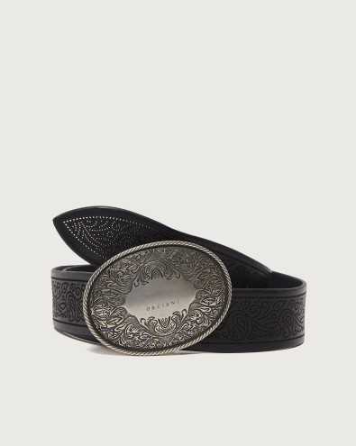 Cintura Western Bull Soft in cuoio 4 cm