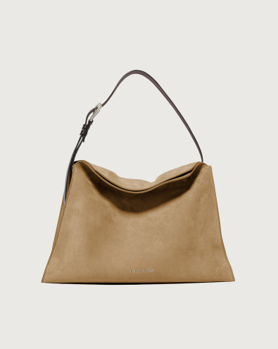Borsa Trinity Peach Midi a spalla in suede e cuoio