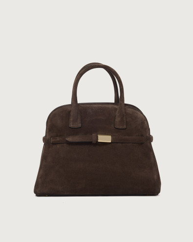 Borsa Aura Peach Midi a mano in suede con tracolla