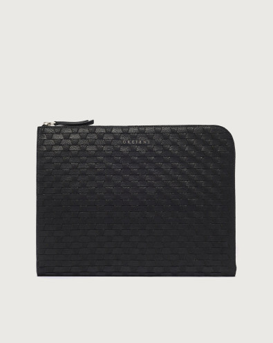 Pochette slim Chevrette Woven in pelle