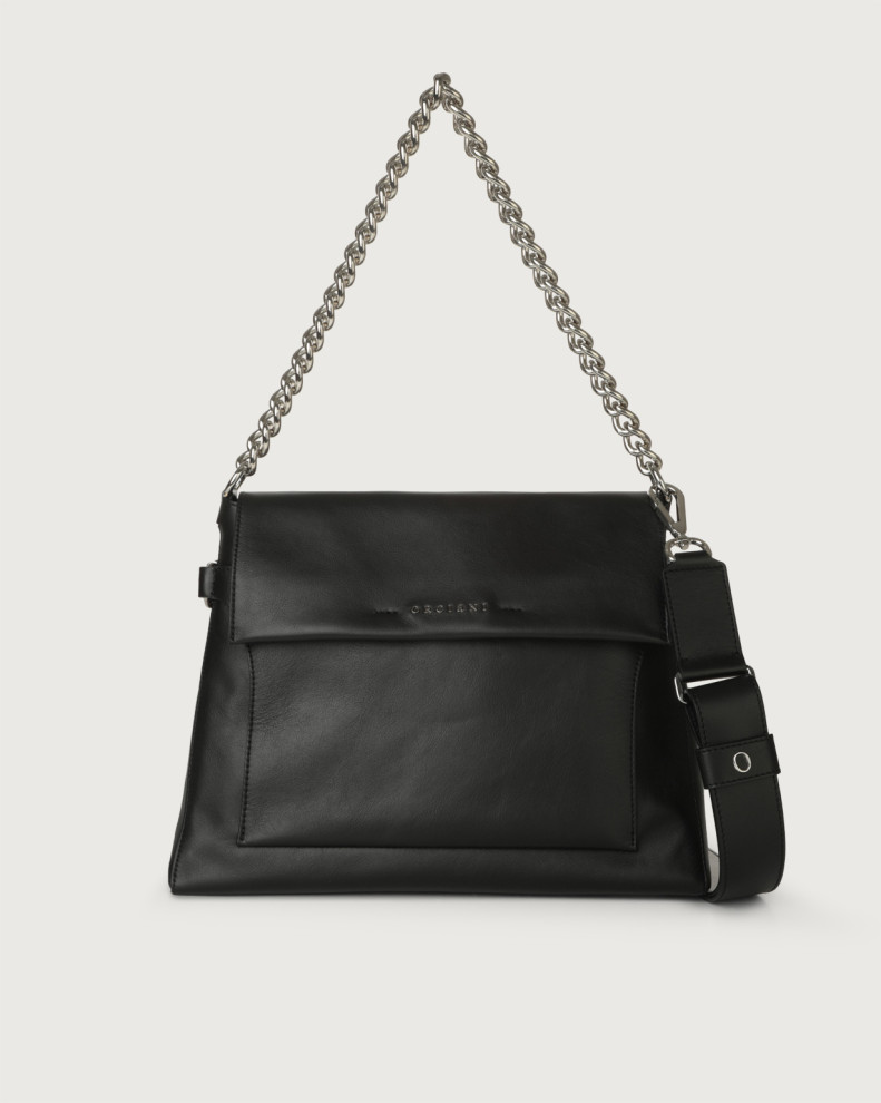 Orciani Borsa a spalla Missy in vitello liscio con catena e tracolla NERO