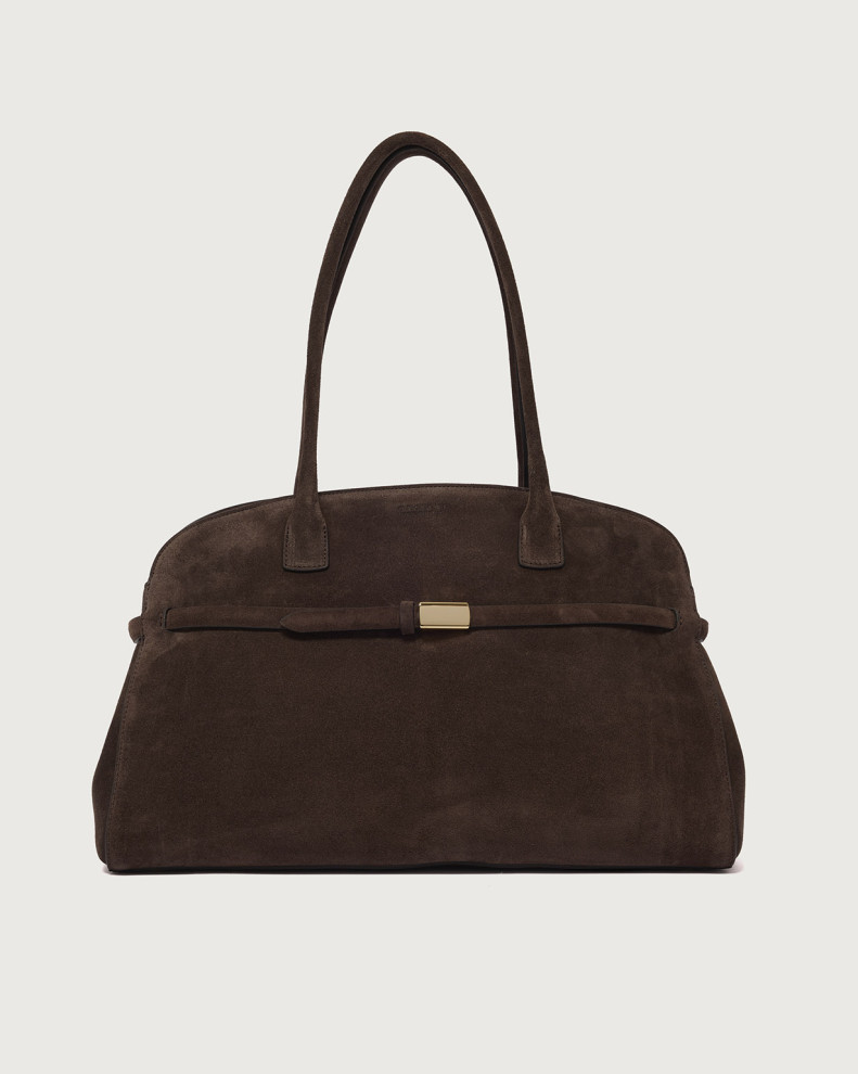 Borsa Aura Peach Large a spalla in suede con tracolla