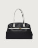 Orciani Borsa Aura Black & White Large a spalla in pelle Pelle martellata NERO