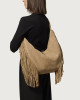 Orciani Borsa Isola Peach Fringe Large a spalla in suede Pelle scamosciata BISCOTTO