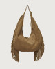 Orciani Borsa Isola Peach Fringe Large a spalla in suede Pelle scamosciata BISCOTTO