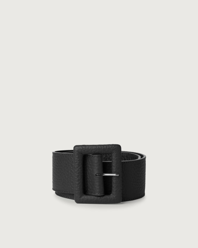 Orciani Soft high waist leather belt Grained leather Black