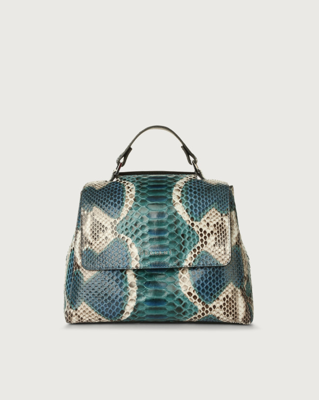 Orciani Sveva Naponos small python leather handbag with strap Python Leather Blue