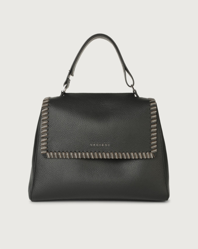 ORCIANI Sveva Chain medium leather shoulder bag with strap. color Black