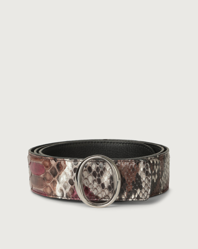 Orciani Naponos python leather belt with monogram buckle Python Leather Bordeaux