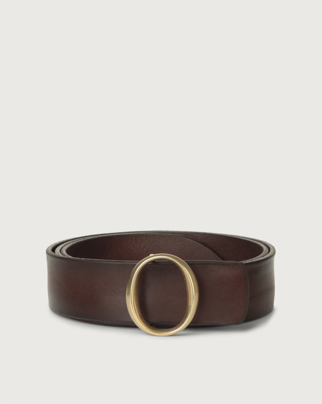 Orciani Bull Soft leather belt with monogram buckle Chocolate