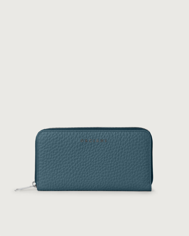 Orciani Zip around Soft large leather wallet Grained leather Blue