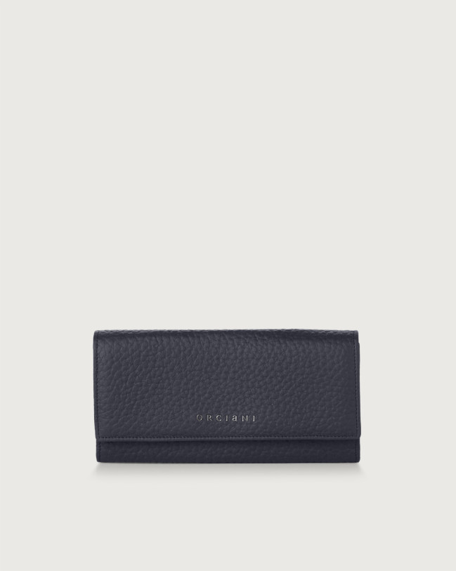 Orciani Soft leather wallet with RFID protection Grained leather Navy