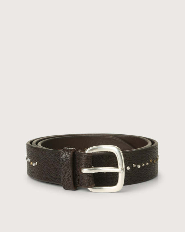 Orciani Frog leather belt with micro-studs Embossed leather Chocolate