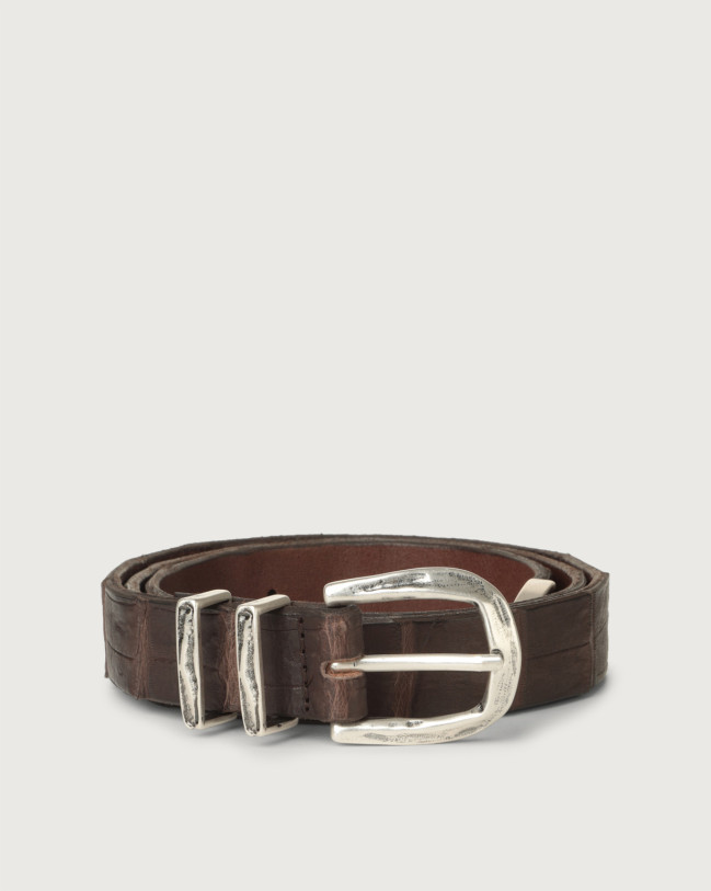 Orciani Cocco Coda Color crocodile leather belt 2,8 cm Crocodile Leather Chocolate