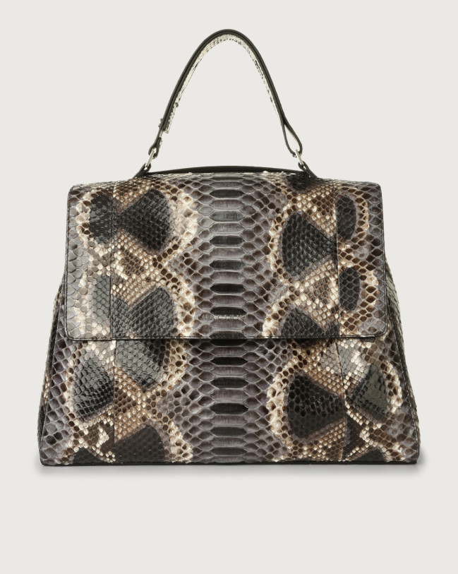 Orciani Sveva Naponos large python leather shoulder bag with strap Python Leather Grey