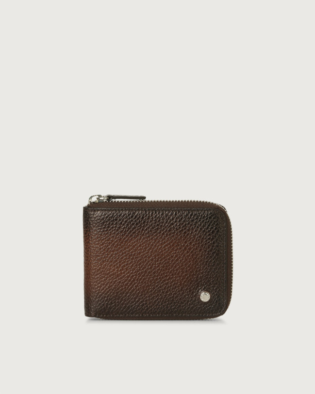 Orciani Micron Deep leather wallet with coin pocket Burnt