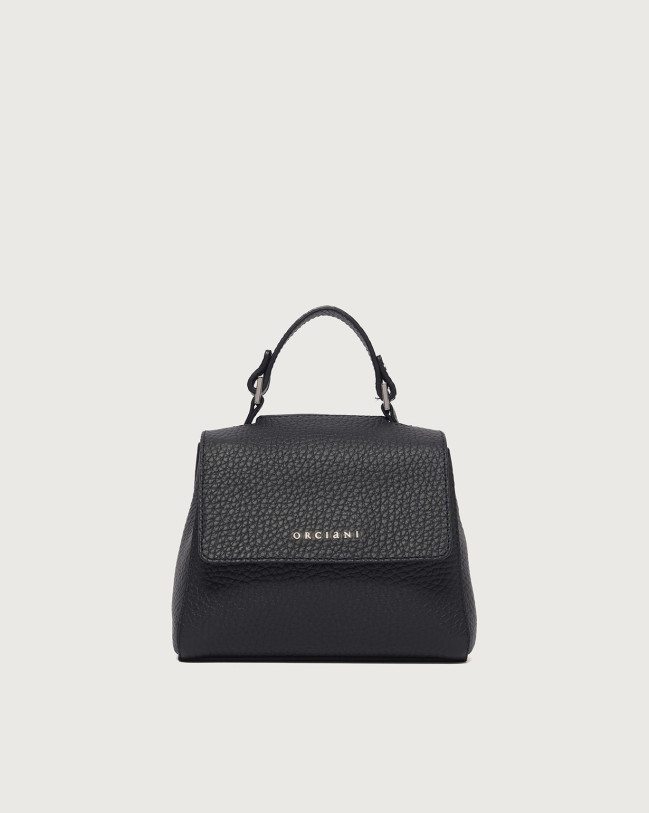 Orciani Sveva Soft Mini leather handbag with shoulder strap Grained leather Dark navy