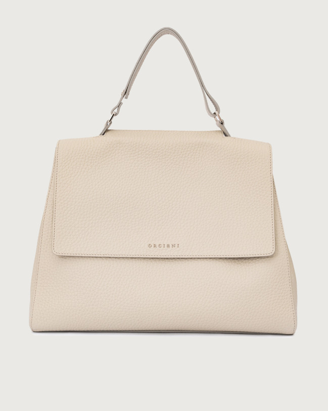Orciani Sveva Soft large leather shoulder bag with strap Grained leather Clay
