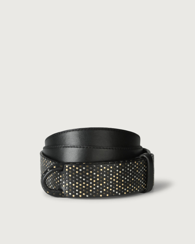 Orciani Bull leather Nobuckle belt with micro-studs Leather Chocolate