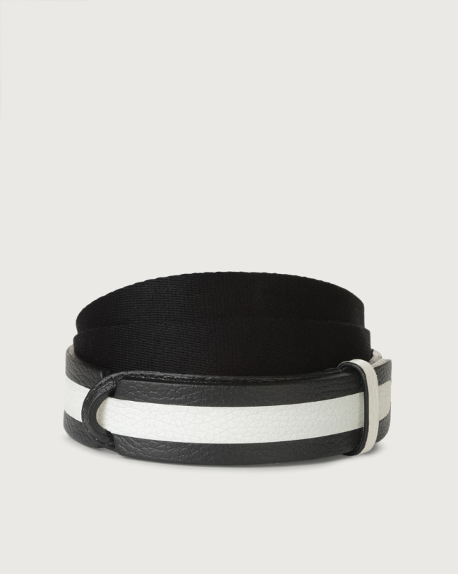 Orciani Micron Line leather and fabric Nobuckle belt Grained leather Black