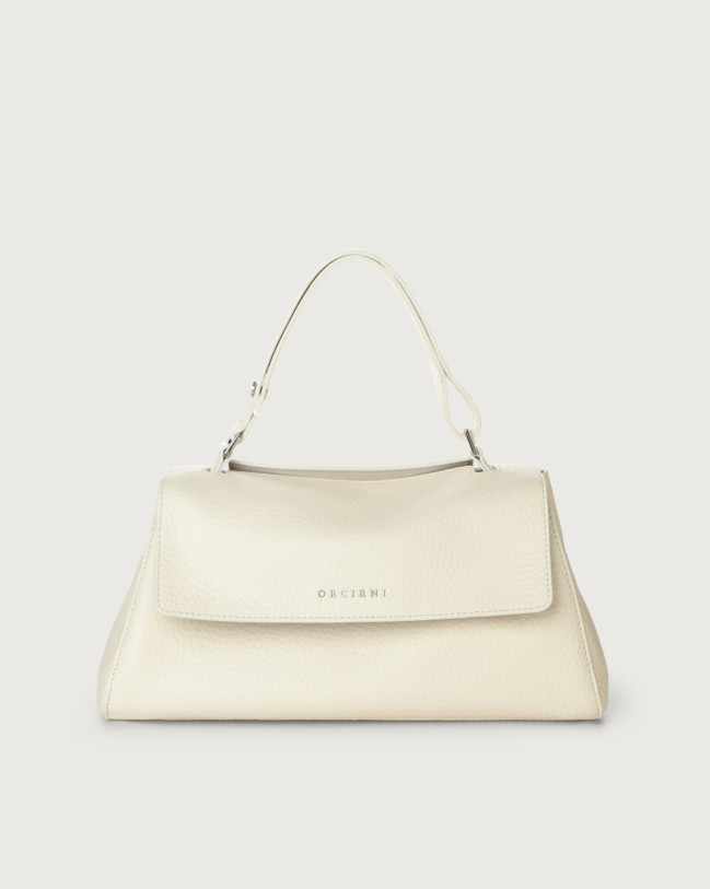 Orciani Sveva Longuette Soft leather handbag with strap Grained leather White