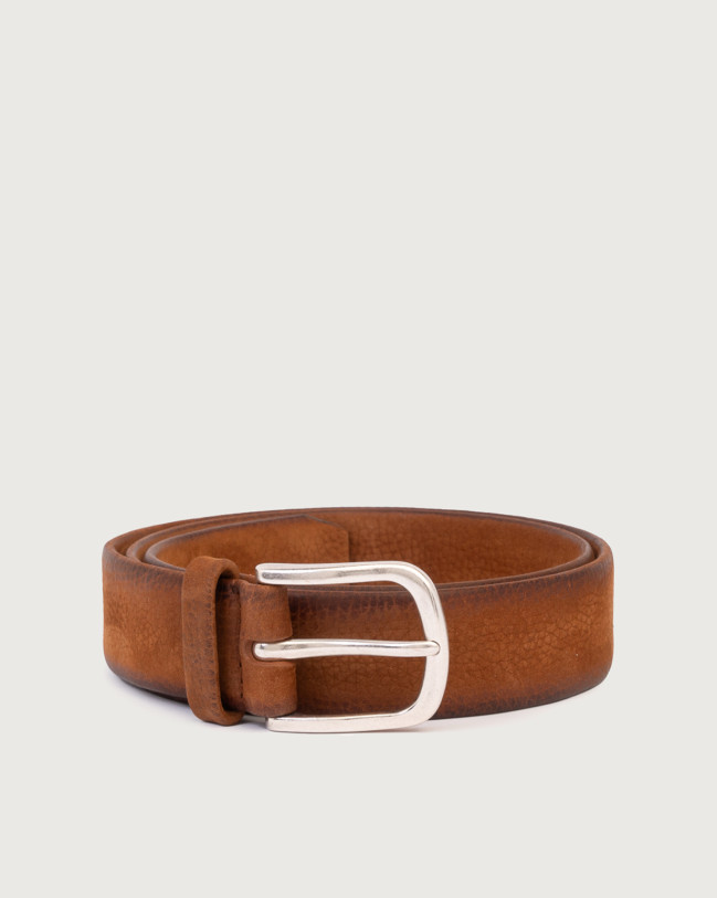 Orciani Nabucco Brushed nubuck leather belt 3,5 cm Brandy