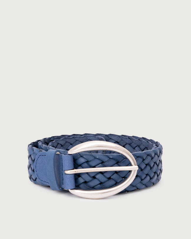 Orciani Masculine braided leather belt 3,5 cm Leather Blue