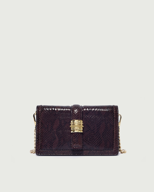 Orciani Coquette Exotic python effect leather clutch bag with strap Embossed leather caffè