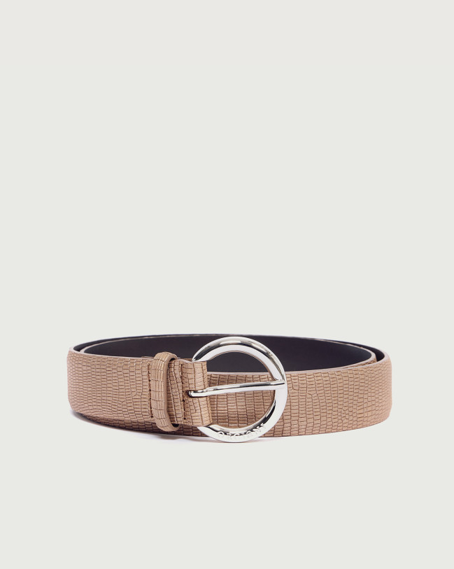 Orciani Shadow leather belt 3 cm Embossed leather cognac