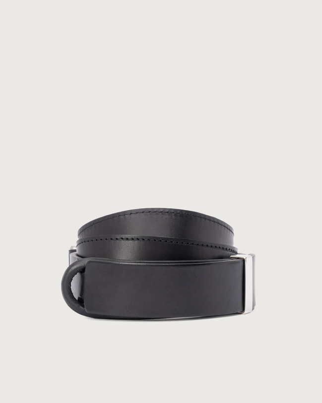Orciani Bull Soft A leather NoBuckle belt with palladium loop Bull hide Black