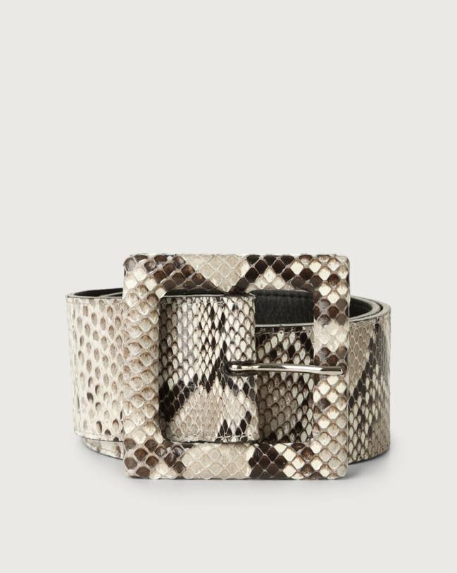 Orciani Diamond high waist python leather belt with covered buckle Python Leather White