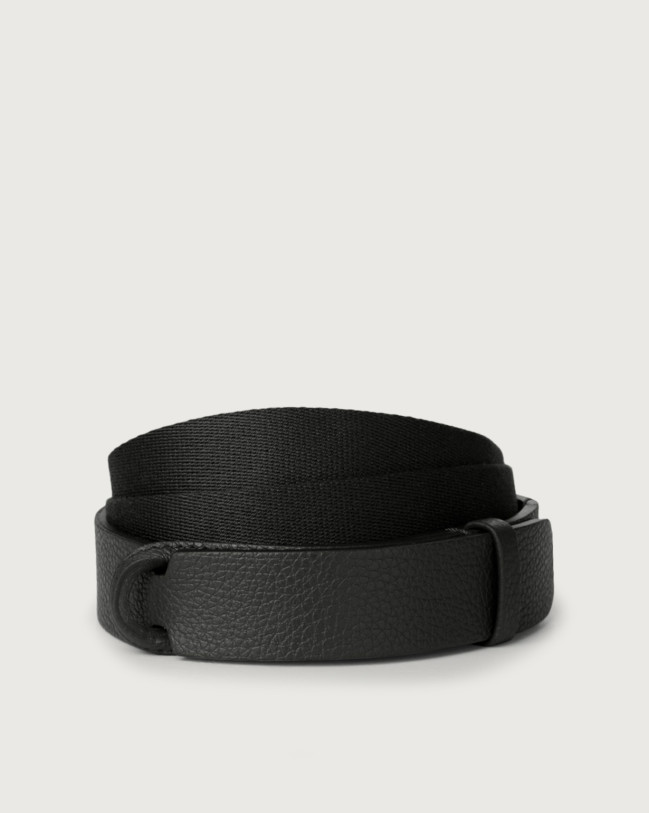 Orciani Micron leather and fabric Nobuckle belt Leather & fabric Black