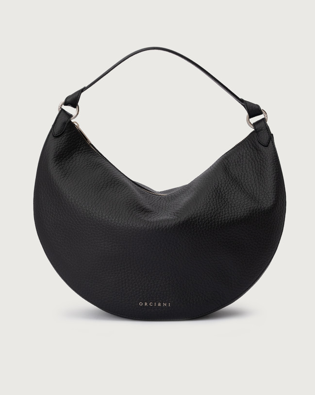 Orciani Dumpling Soft Large leather shoulder bag with strap Grained leather Black