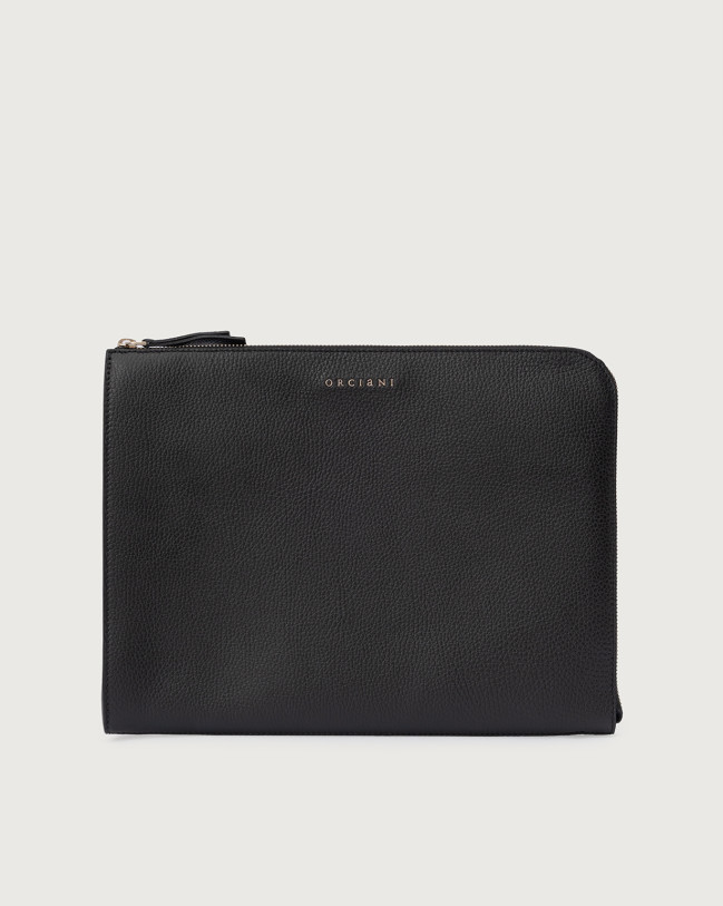 Orciani Micron slim leather document holder Grained leather Black