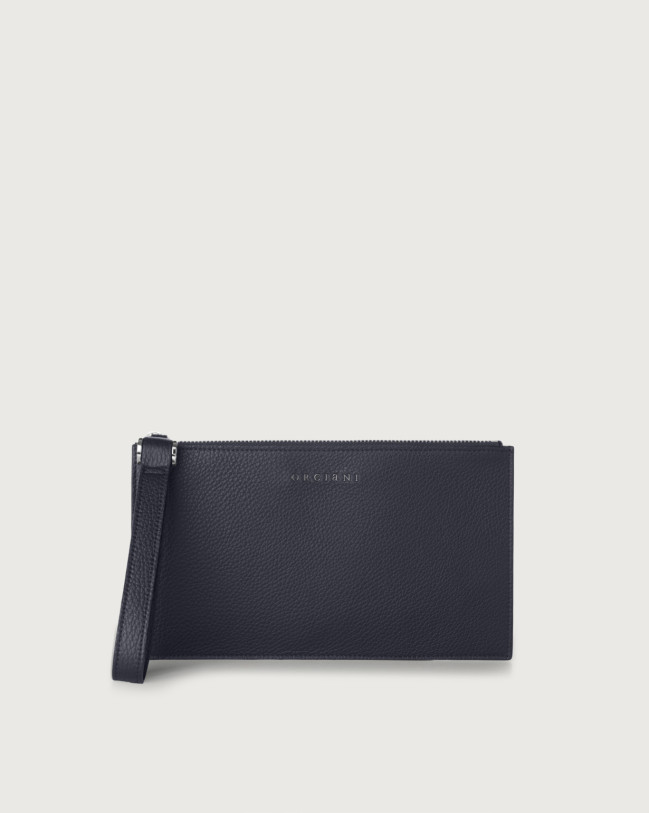 Orciani Micron leather pouch with wristband Navy