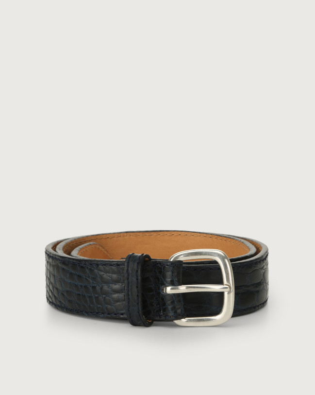 Orciani Cocco Fianco Opaco crocodile leather belt Crocodile Leather Blue