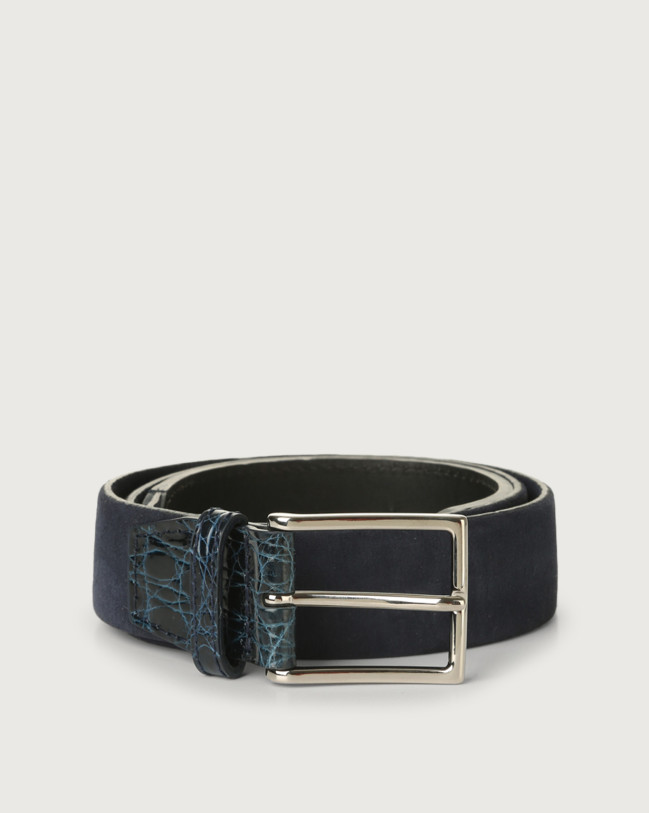 Orciani Camoscio cocco suede and crocodile leather belt Crocodile Leather, Suede Blue