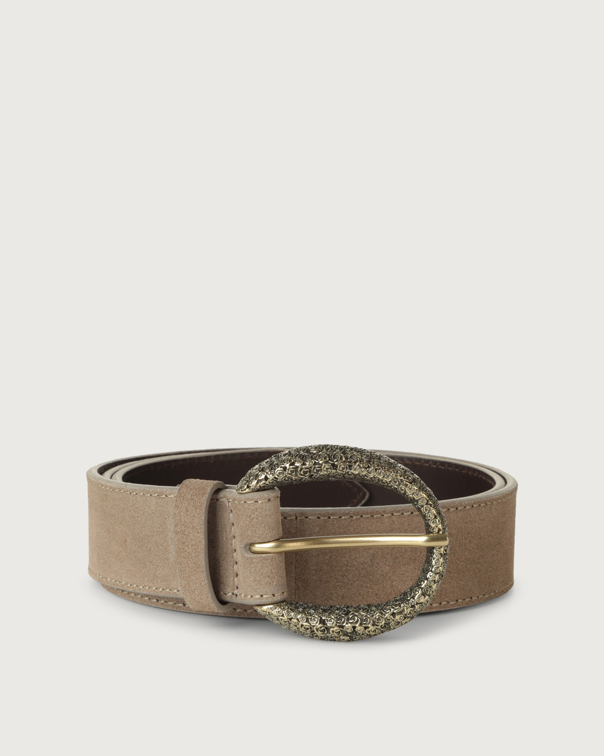 Orciani Sensory Suede Belt With Monogram Buckle Beige Shop Online