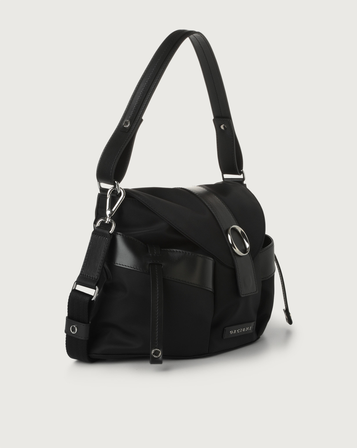 ORCIANI Rebel Ecoline shoulder regenerated nylon and leather with strap. color Black