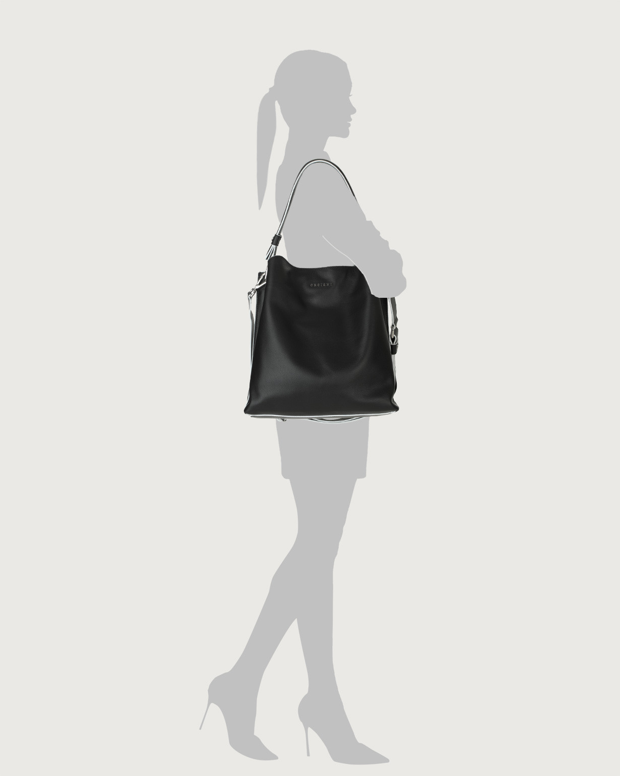 ORCIANI MUSE Black & White leather shoulder bag with strap. color black