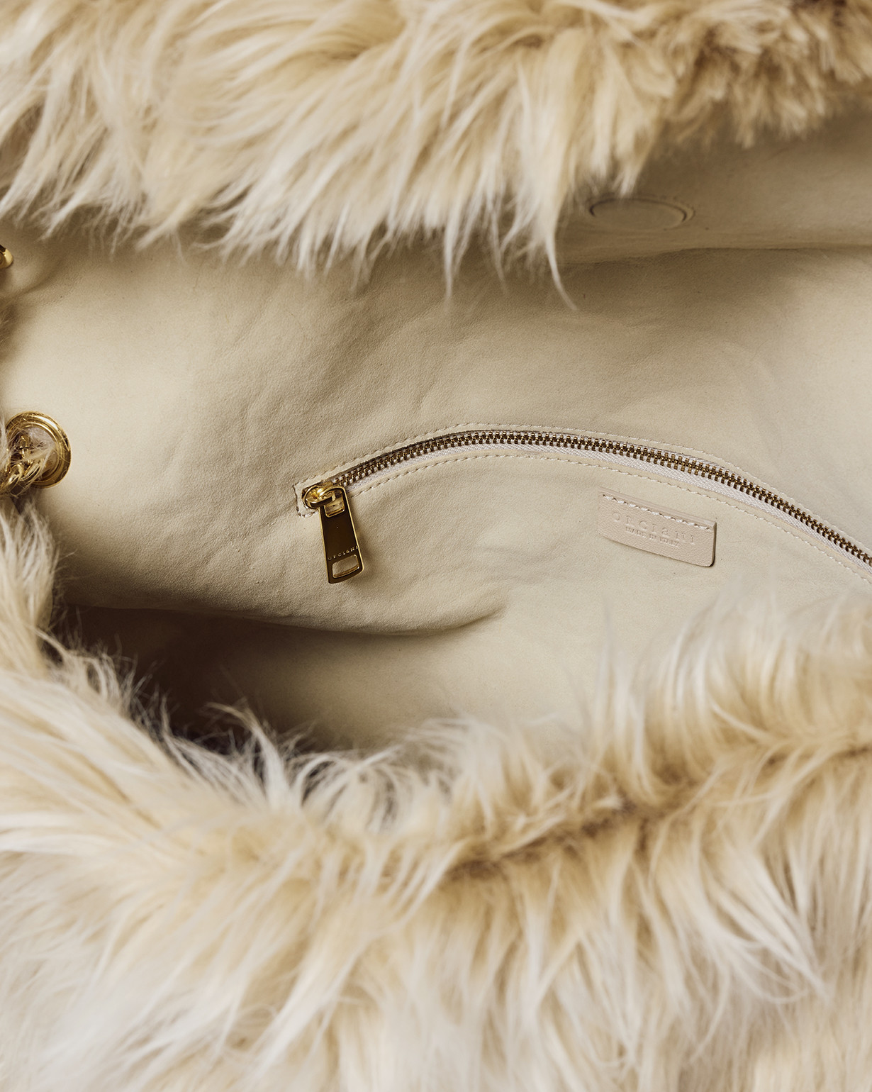 ORCIANI | Venus Wolf Large eco-fur shoulder bag. color beige