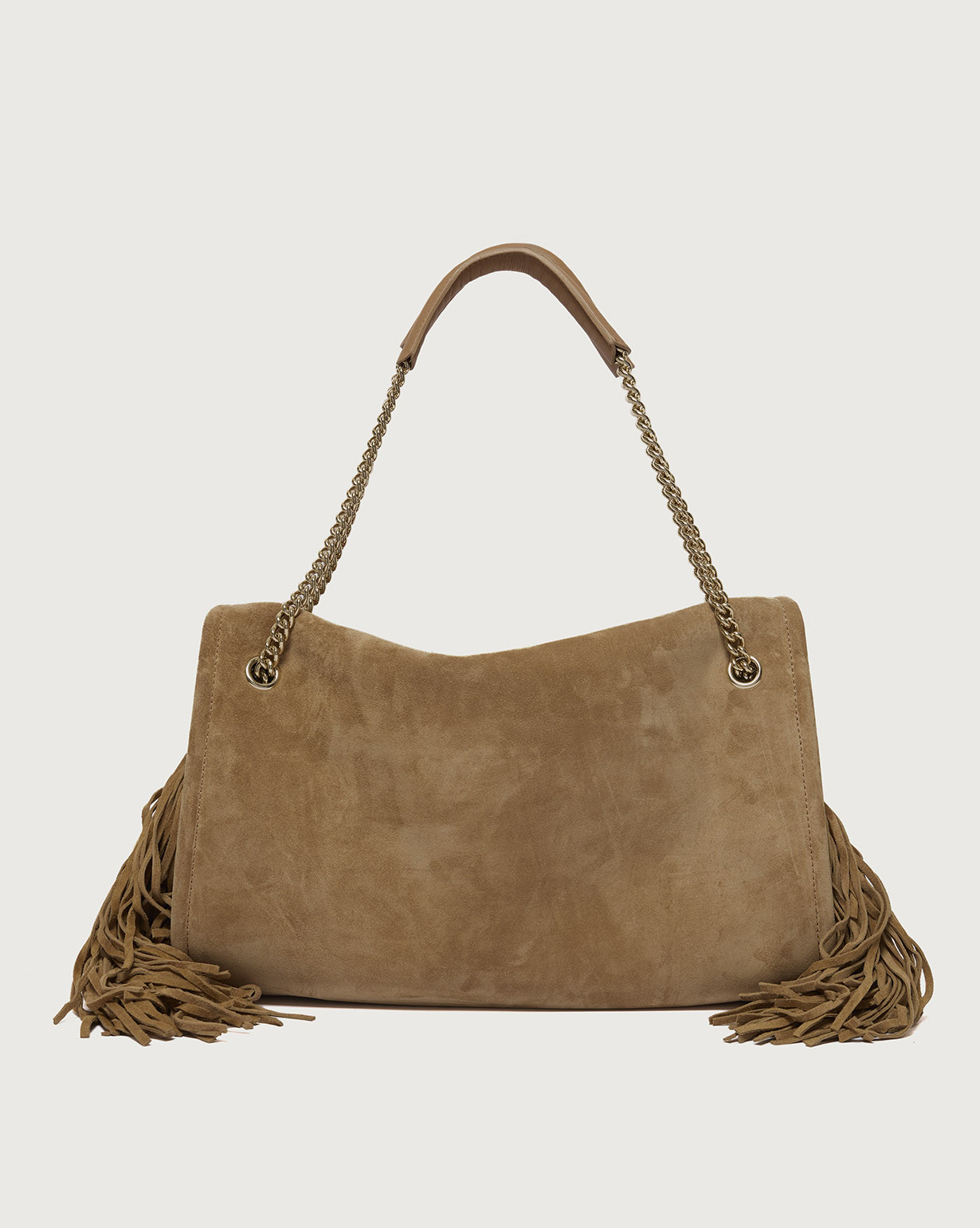 ORCIANI | Venus Peach Fringe Midi suede leather shoulder bag